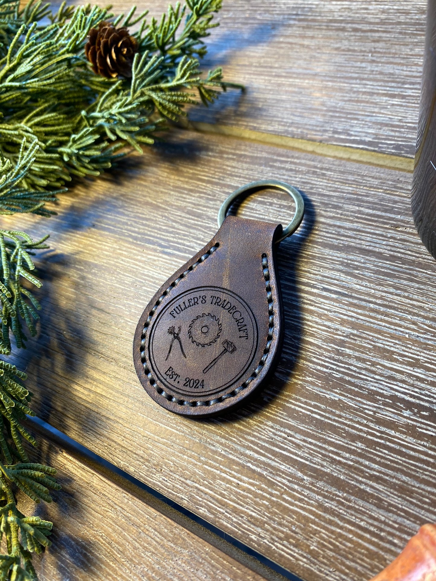 Leather Key Chain - Horween Dublin Leather - Branded