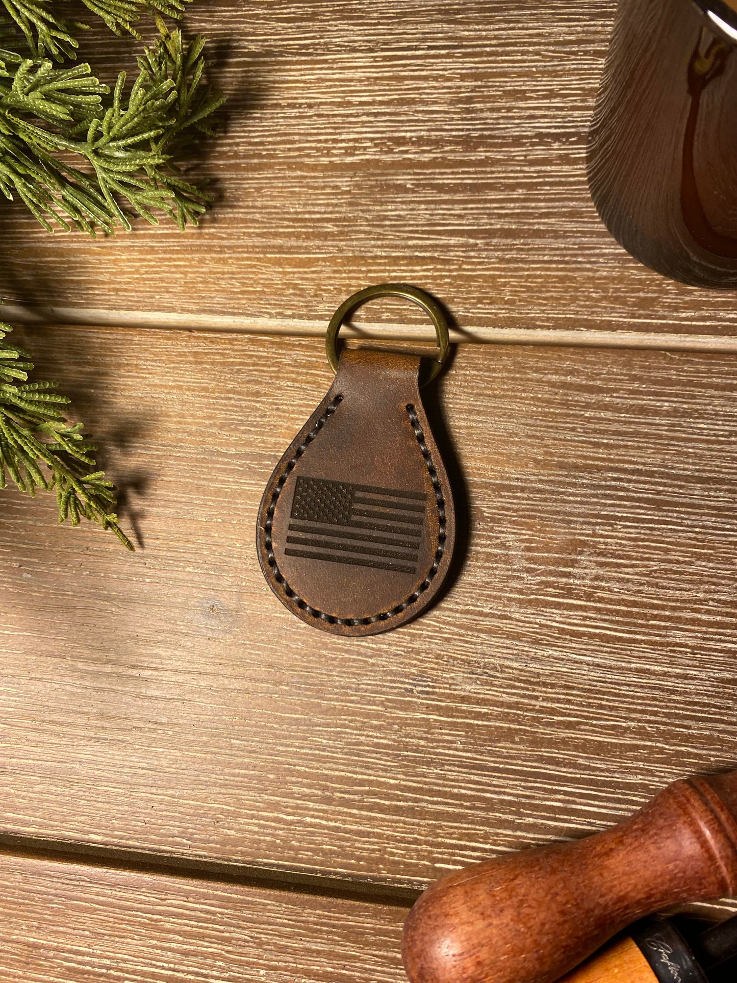 Leather Key Chain - Horween Dublin Leather - Branded