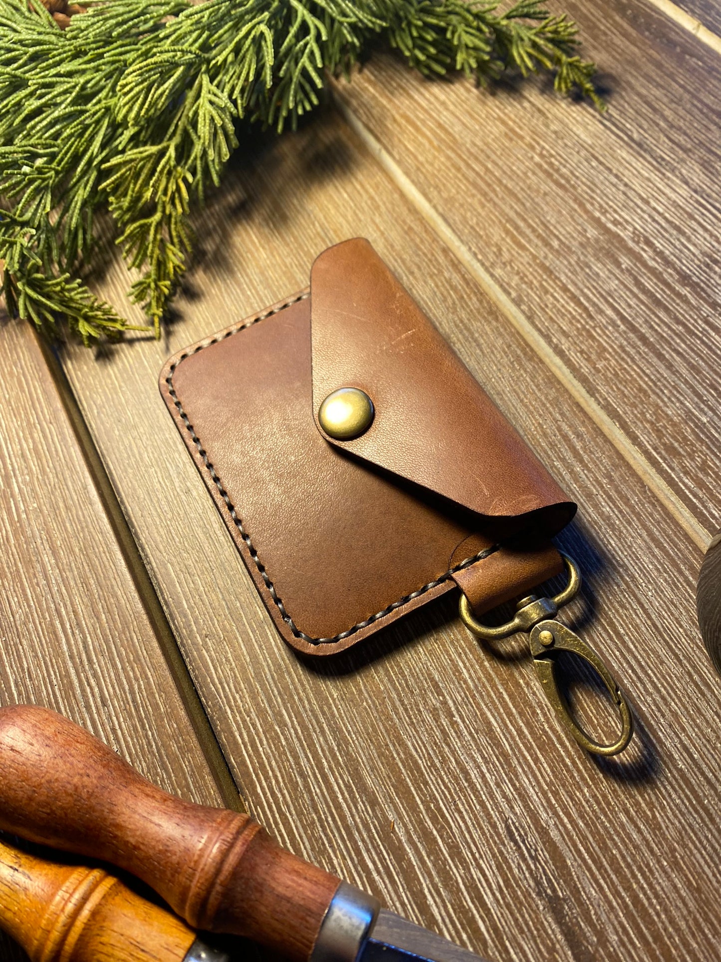 Leather Key Chain Wallet - Horween Dark Natural Dublin