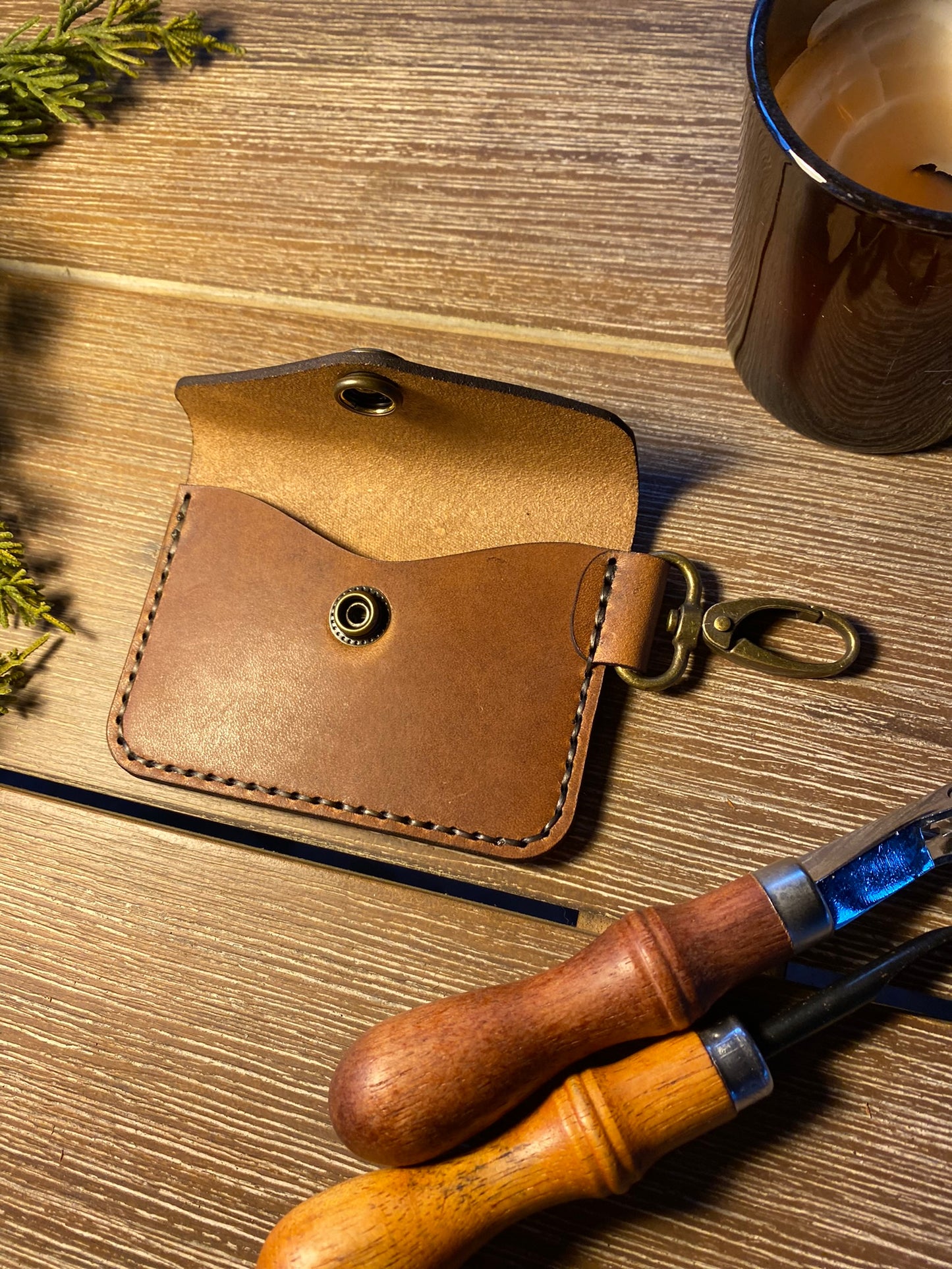 Leather Key Chain Wallet - Horween Dark Natural Dublin