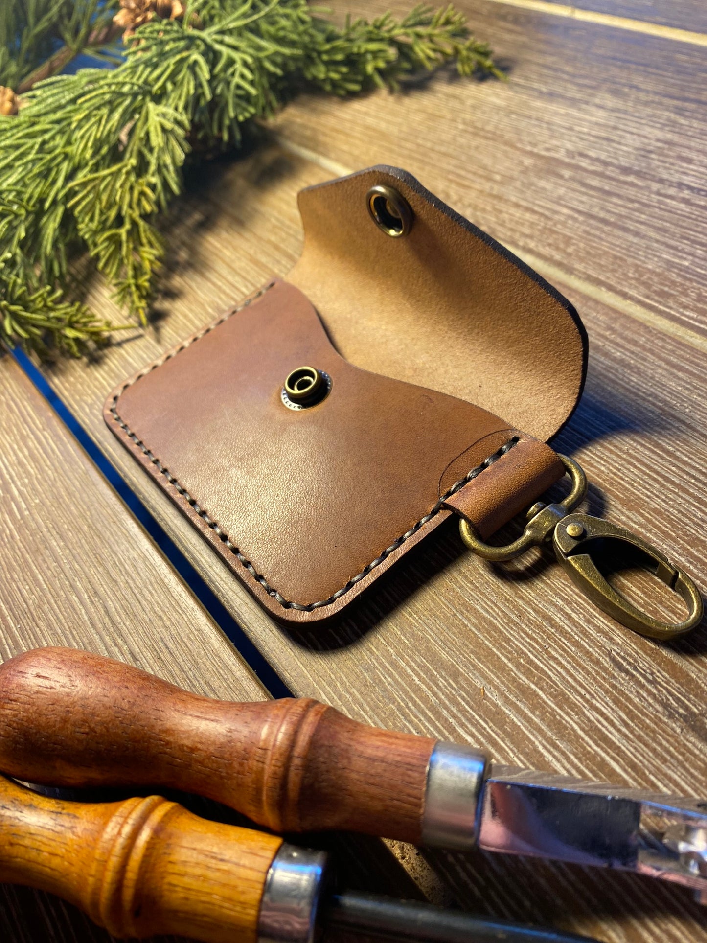 Leather Key Chain Wallet - Horween Dark Natural Dublin